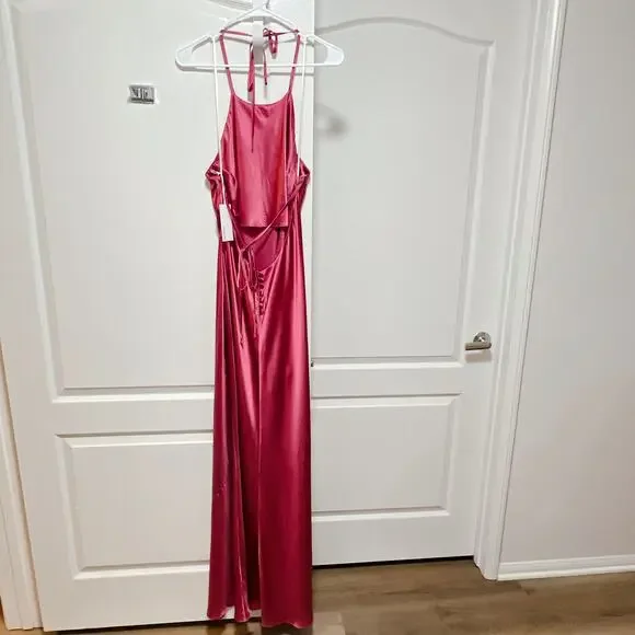 Reformation Jeany Silk Dress Strawberry Wine Size L - Picture 7 of 9